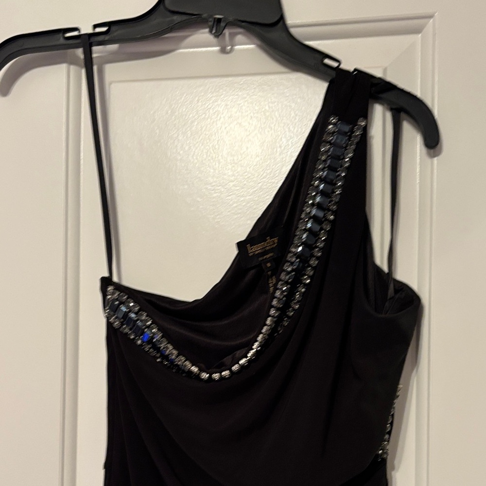 Laundry By Shelli Segal Black One-Shoulder Beaded Evening Dress